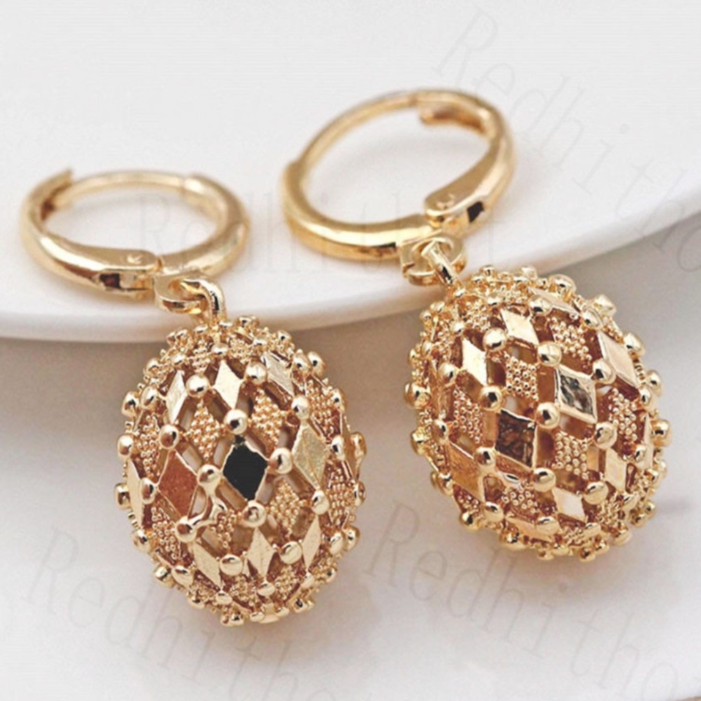 18K Yellow Gold/ Copper Filagree Drop Earrings - Picture 2 of 3